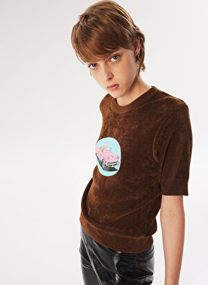 Twist Bisiklet Yaka Kahve Kadın T-Shirt TW6230050255053