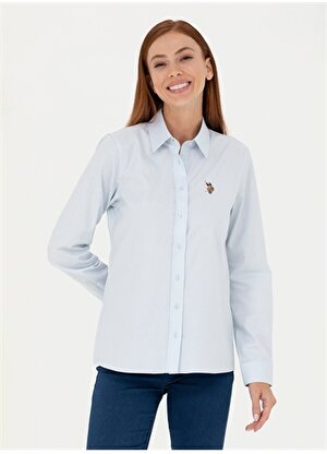 U.S. Polo Assn. Slim Fit Gömlek Yaka Düz İndigo Kadın Gömlek CRISCOLOR023K