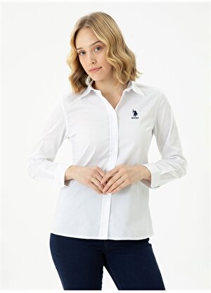 U.S. Polo Assn. Slim Fit Gömlek Yaka Düz Beyaz Kadın Gömlek SALY023K