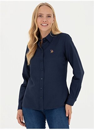 U.S. Polo Assn. Slim Fit Gömlek Yaka Düz Lacivert Kadın Gömlek WOXCOLOR023K