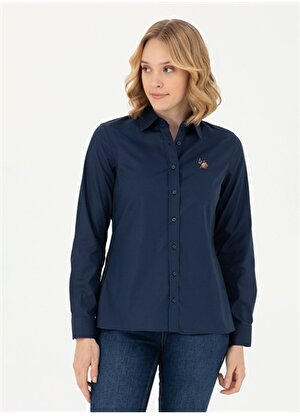 U.S. Polo Assn. Slim Fit Gömlek Yaka Düz Lacivert Kadın Gömlek CRISCOLOR023K