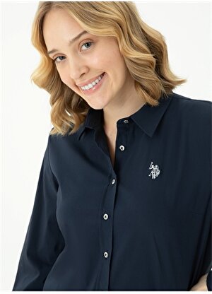 U.S. Polo Assn. Slim Fit Gömlek Yaka Düz Lacivert Kadın Gömlek CRISY023K