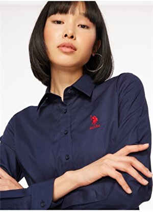 U.S. Polo Assn. Slim Fit Gömlek Yaka Düz Lacivert Kadın Gömlek SALY023K