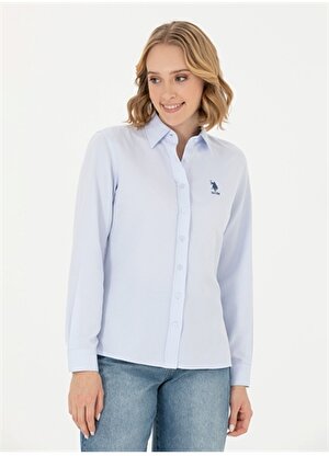 U.S. Polo Assn. Slim Fit Gömlek Yaka Düz İndigo Kadın Gömlek WOX023K