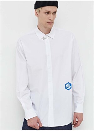 Karl Lagerfeld Jeans Normal Beyaz Erkek Gömlek 236D1603_KLJ MONOGRAM SHIRT