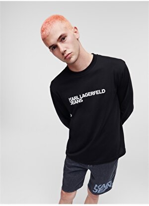 Karl Lagerfeld Jeans Bisiklet Yaka Siyah Erkek T-Shirt 235D1708_KLJ REGULAR LSLV TEE