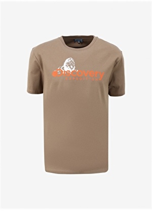 Discovery Expedition Koyu Bej Erkek Bisiklet Yaka Basic Baskılı T-Shirt D4SM-TST3311 