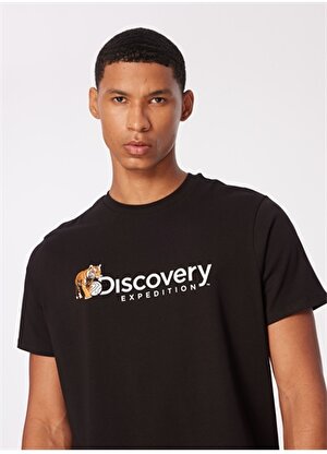 Discovery Expedition Siyah Erkek Bisiklet Yaka Basic Baskılı T-Shirt D4SM-TST3304