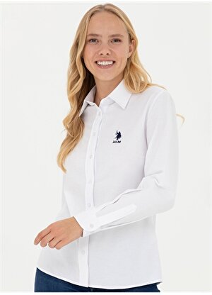 U.S. Polo Assn. Slim Fit Gömlek Yaka Beyaz Kadın Gömlek WOX023K