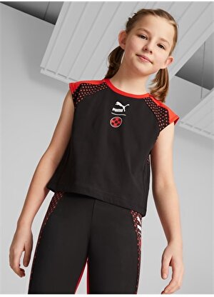 Puma Siyah - Kırmızı Kız Bebek Bisiklet Yaka Desenli T-Shirt 53868401 