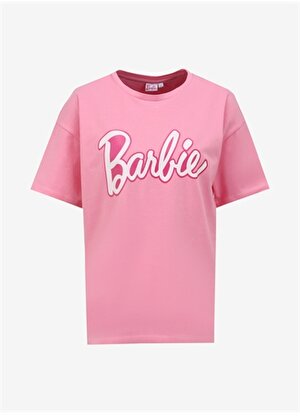 Barbie Bisiklet Yaka Baskılı Pembe Kadın T-Shirt BRB4SL-TST6060