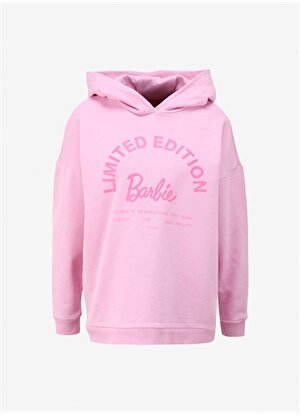 Barbie Pembe Kadın Kapüşonlu Oversize Baskılı Sweatshirt BRB4SL-SWT6086 