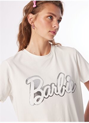 Barbie Ekru Kadın Bisiklet Yaka Relaxed Baskılı T-Shirt BRB4SL-TST6053 