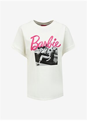 Barbie Bisiklet Yaka Baskılı Ekru Kadın T-Shirt BRB4SL-TST6090