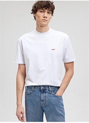 Mavi Düz Yaka Baskılı Beyaz Erkek T-Shirt M0612216-620_MAVİ BASKILI TİŞÖRT