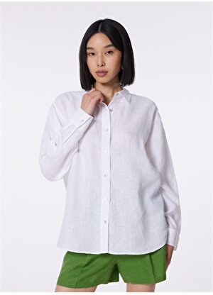 Mavi Standart Gömlek Yaka Beyaz Kadın Gömlek M1210747-620-UZUN KOLLU GÖMLEK