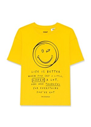 Mavi Baskılı Sarı Erkek T-Shirt SMILEY BASKILI TİŞÖRT Yellow