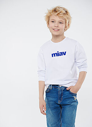 Mavi Baskılı Erkek Beyaz Sweatshırt MIAV BASKILI SWEATSHIRTS White