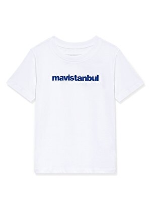 Mavi Baskılı Beyaz Erkek T-Shirt MAVİSTANBUL BASKILI TİŞÖRT White