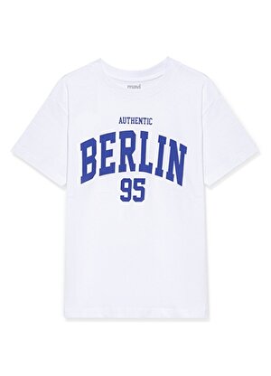 Mavi Baskılı Beyaz Erkek T-Shirt BERLIN BASKILI TİŞÖRT White