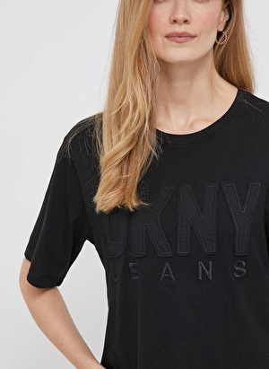 Dkny Jeans Bisiklet Yaka Baskılı Siyah Kadın Bluz E3ITCUSB