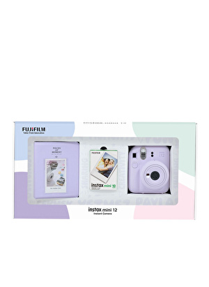 Instax mini 12 Lila Fotoğraf Makinesi 10'lu Film ve PVC Albüm Bundle Box