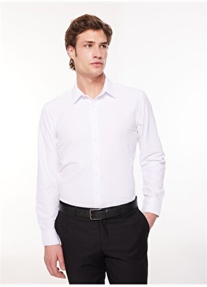 Network Slim Fit Gömlek Yaka Düz Beyaz Erkek Gömlek SUN PUKET