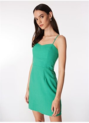 Fabrika Kalp Yaka Düz Yeşil Mini Kadın Elbise F4SL-ELB0842-2