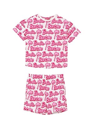 Barbie Desenli Ekru Kadın Pijama Takımı BRB4SG-PJM6043