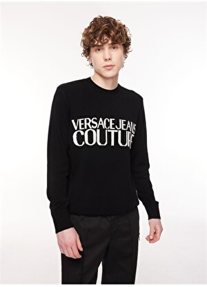 Versace Jeans Couture Bisiklet Yaka Slim Fit Siyah - Beyaz Erkek Kazak 75GAFM01CM31HA0E
