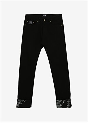 Versace Jeans Couture Normal Bel Katlamalı Paça Slim Fit Siyah Erkek Denim Pantolon 75GAB5DMDW040L54909