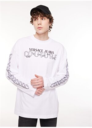 Versace Jeans Couture Bisiklet Yaka Beyaz Erkek T-Shirt 75GAHF03CJ00F003