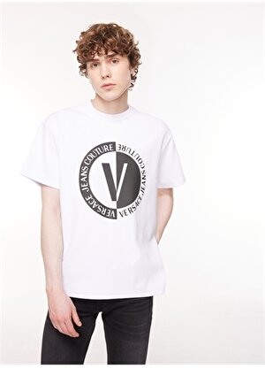Versace Jeans Couture Bisiklet Yaka Beyaz Erkek T-Shirt 75GAHG05CJ01G003