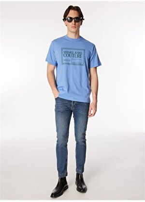 Versace Jeans Couture Bisiklet Yaka Mavi Erkek T-Shirt 75GAHT09CJ00T265