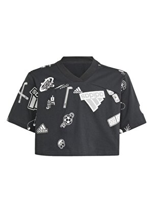 adidas Siyah Kız Çocuk Bisiklet Yaka Desenli T-Shirt IN3301-JG  BLUV CR T 