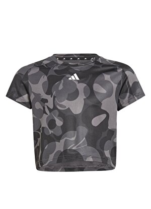 Adidas Desenli Siyah - Gri Kız Çocuk T-Shirt IA3021-JG TR-ES AOP T