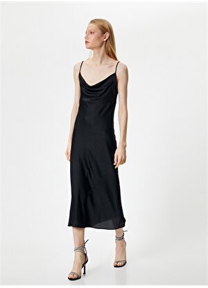 Koton Degaje Yaka Siyah Maksi Kadın Elbise 4SAK80020FW