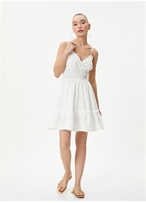Koton V Yaka Beyaz Mini Kadın Elbise 4SAL80049IW