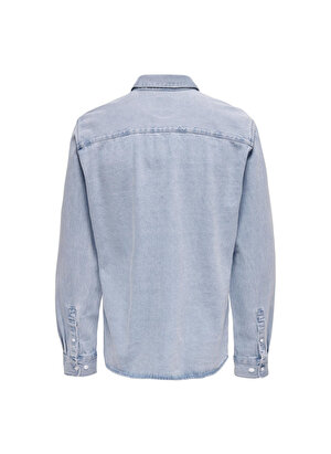 Only & Sons Rahat Mavi - Buz Erkek Denim Gömlek ONSBENNY REG CHAMBRAY LS SHIRT