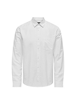 Only & Sons Normal Beyaz Düz Erkek Gömlek ONSROAN REG LS LINEN COTTON SHIRT