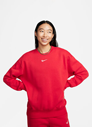 Nike Kırmızı Kadın Bisiklet Yaka Sweatshirt DQ5733-657-W NSW PHNX FLC OS CREW 