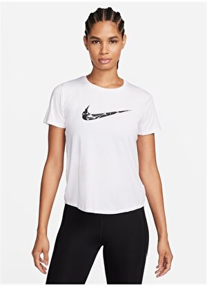 Nike Beyaz Kadın Bisiklet Yaka T-Shirt FN2618-100-W NK ONE SWSH HBR DF SS   