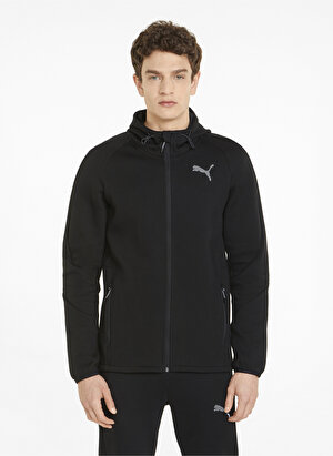 Puma Siyah Kapüşon Yaka Regular Fit Sweatshirt 84740101 Evostripe Full-Zip Hoodie 