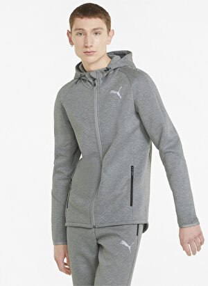 Puma Gri Kapüşon Yaka Regular Fit Sweatshirt 84740103 Evostripe Full-Zip Hoodie 