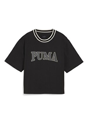 Puma 67790301  SQUAD Graphic Tee Siyah Kadın Bisiklet Yaka Regular Fit T-Shirt 