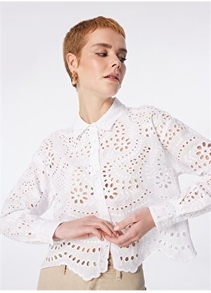 Only Normal Gömlek Yaka Güpür Beyaz Kadın Gömlek ONLBOBBY LALISA EMB SHORT SHIRT WVN