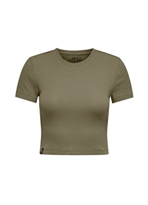 Only O Yaka Düz Haki Kadın T-Shirt ONLBETTY S/S O-NECK SHORT TOP CC JR