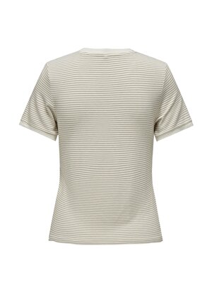Only O Yaka Çizgili Beyaz Kadın T-Shirt ONLTINE S/S O-NECK TOP JRS
