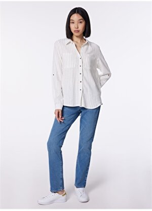 Only Normal Gömlek Yaka Düz Kırık Beyaz Kadın Gömlek ONLYASMIN-CARO L/S LINEN SHIRT PNT