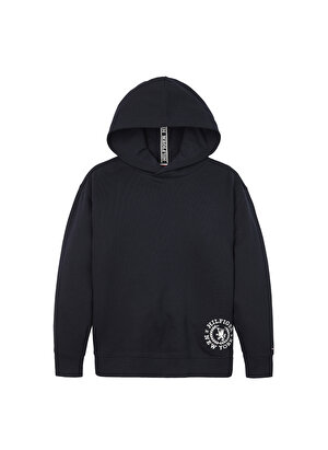 Tommy Hilfiger Düz Erkek Lacivert Sweatshırt CREST LOGO HOODIE